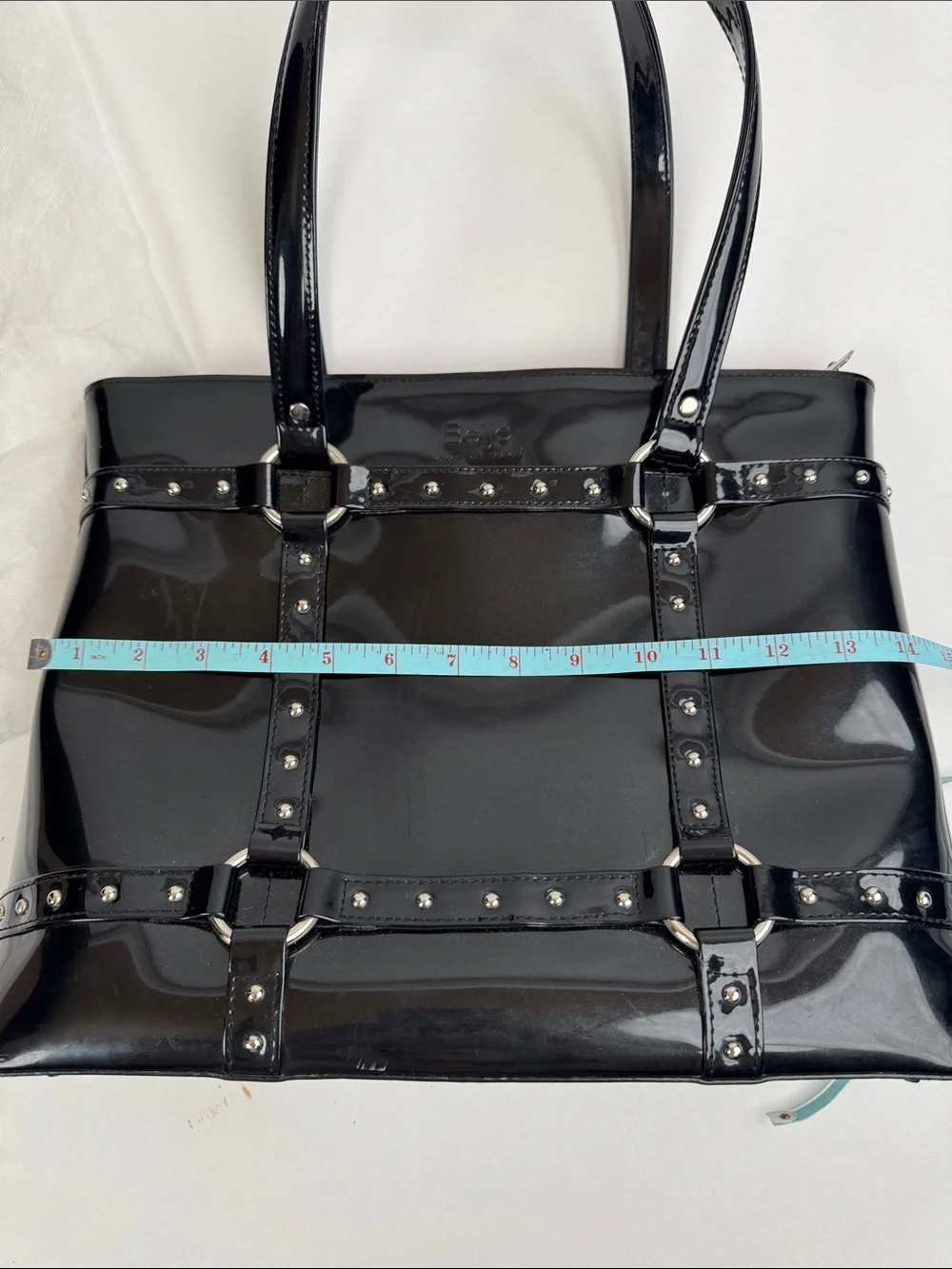 Beijo Black Patent Studded Tote Bag